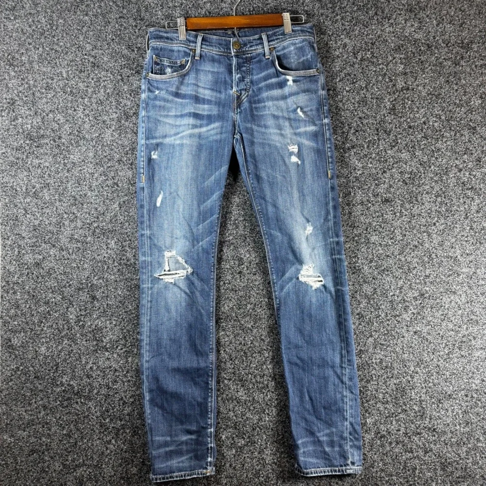 True Religion Geno Relaxed Slim Jeans Mens 30 Medium Wash Distressed Made in USA